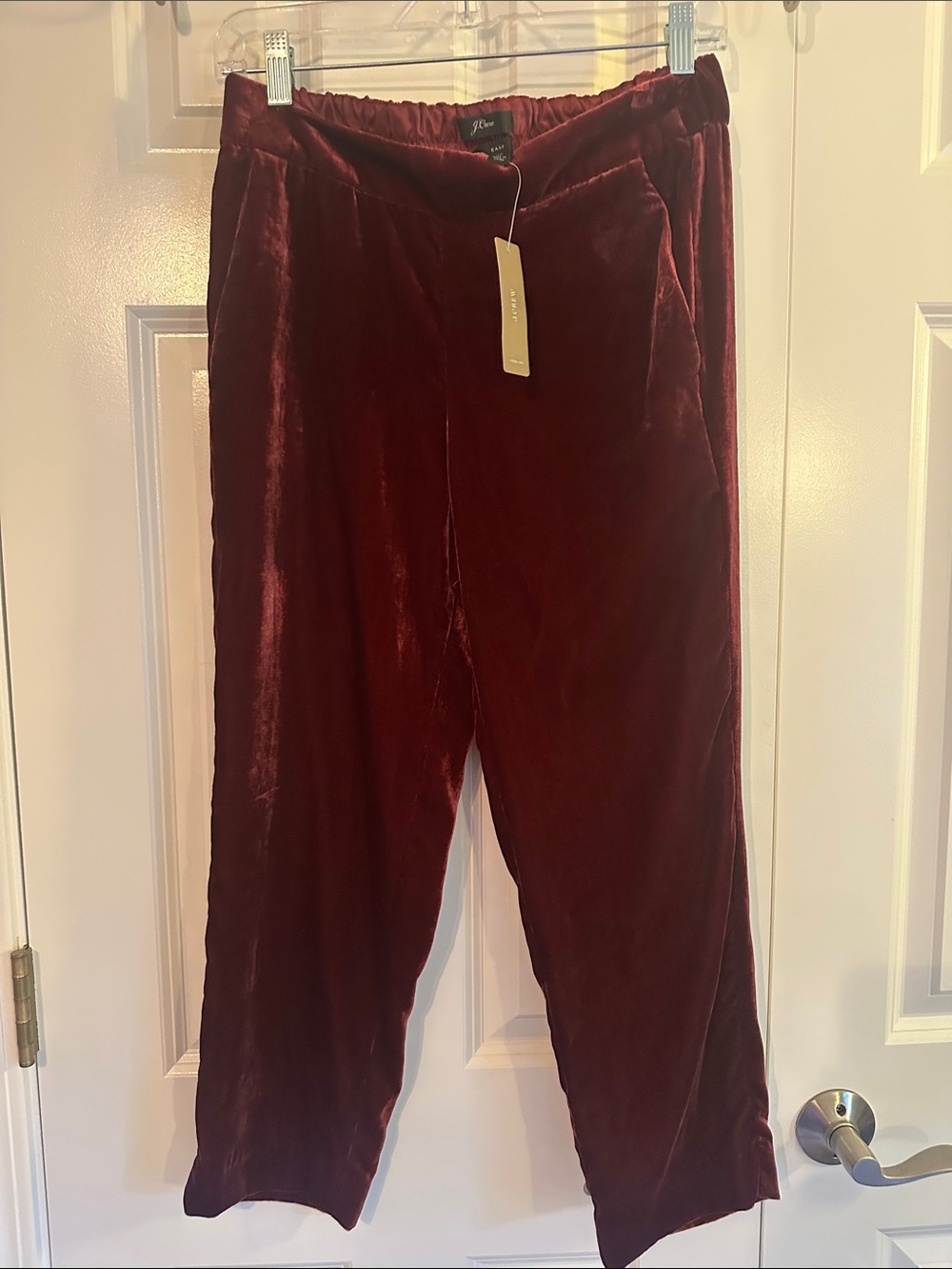 J. Crew Burgundy Velvet Cropped Pull-On Easy Pants